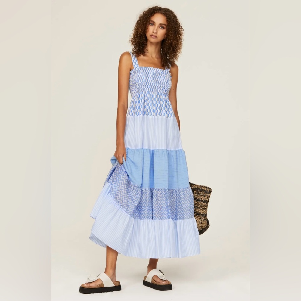 Sandro Tropea Multiprint Maxi Dress Sz 40 (large) blue patchwork frock